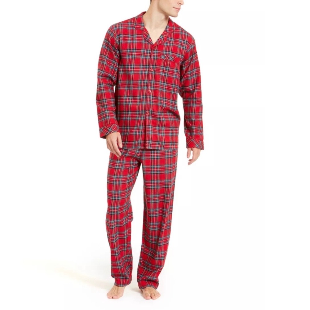 Men's Red Plaid 2 Piece Pajama Set Long Sleeve Medium Holiday Christmas